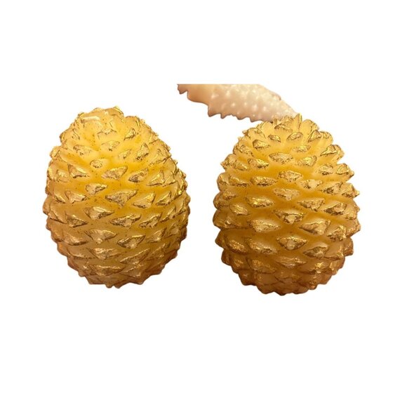 5" Pinecone Candle Set Of 2 Gold & Cream Decorative Candles For Home Decor Or Ho - Picture 2 of 6